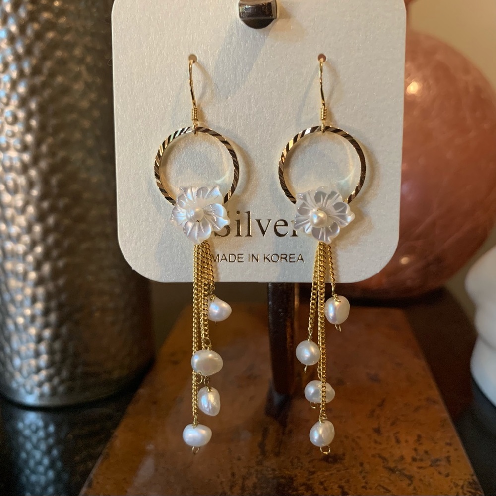 Korean Style Rose Pearls Earrings
